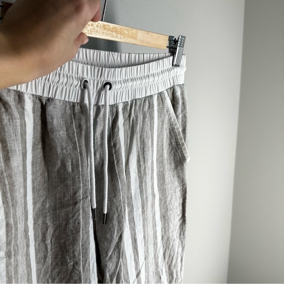 Athleta Bali Linen Ankle Pants Elastic Waist White Cream Striped Size 4 Women’s - Picture 5 of 12